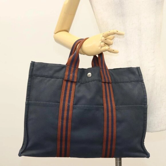 HERMES Fourre Tout MM Hand Bag Canvas Navy Auth ti3265 - Picture 9 of 16